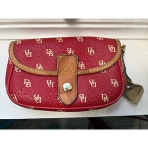 DOONEY & BOURKE Initial Red Wristlet Wallet Brown Trim Snap Leather -No Strap